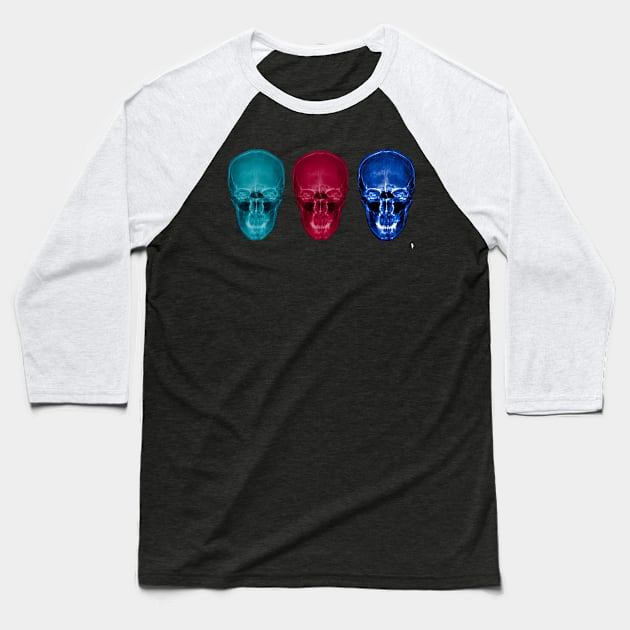 Three skulls , coloured X-ray skulls. Baseball T-Shirt by Bird